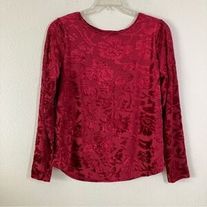 SUNDANCE Velvet Burnout Top Floral Long Sleeve Boho Cottagecore Red Large
